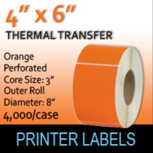 Thermal Transfer Labels Orange 4" x 6" Perf